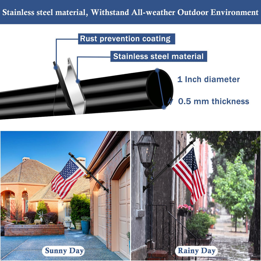 5FT Stainless Steel Wall Mounted Flag Pole Kit with Holder G649