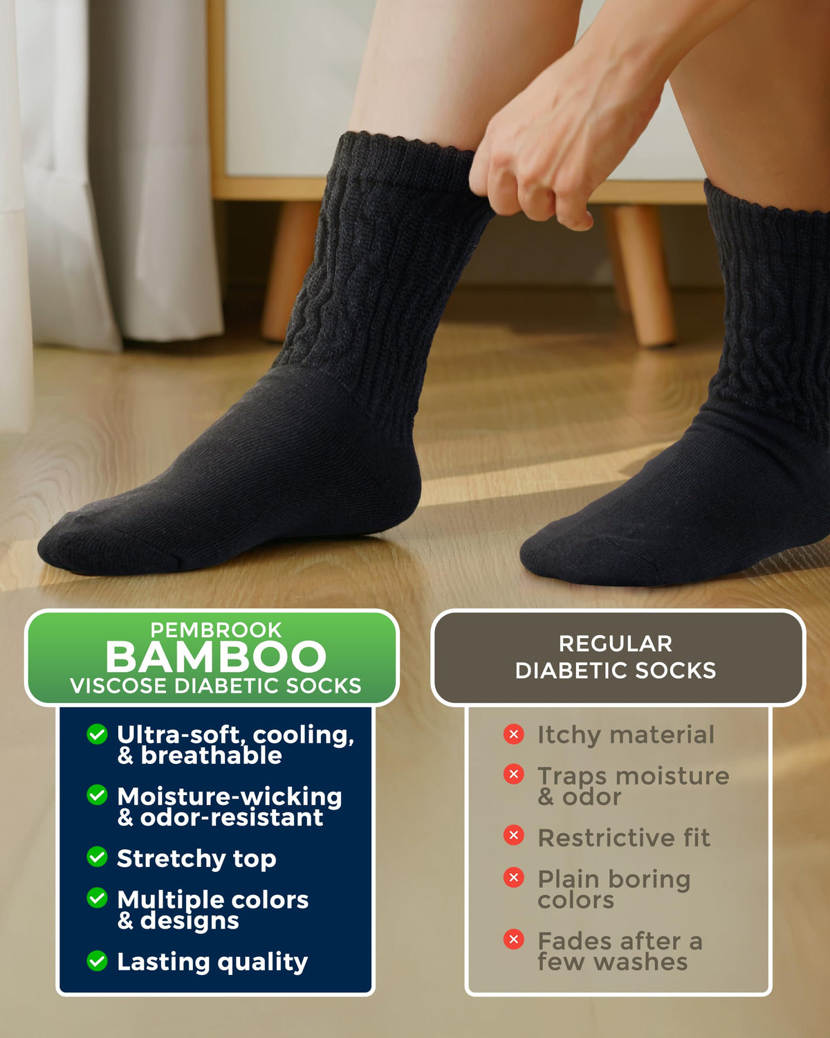 Cable Knit Bamboo Viscose Diabetic Socks 6 Pairs T72828