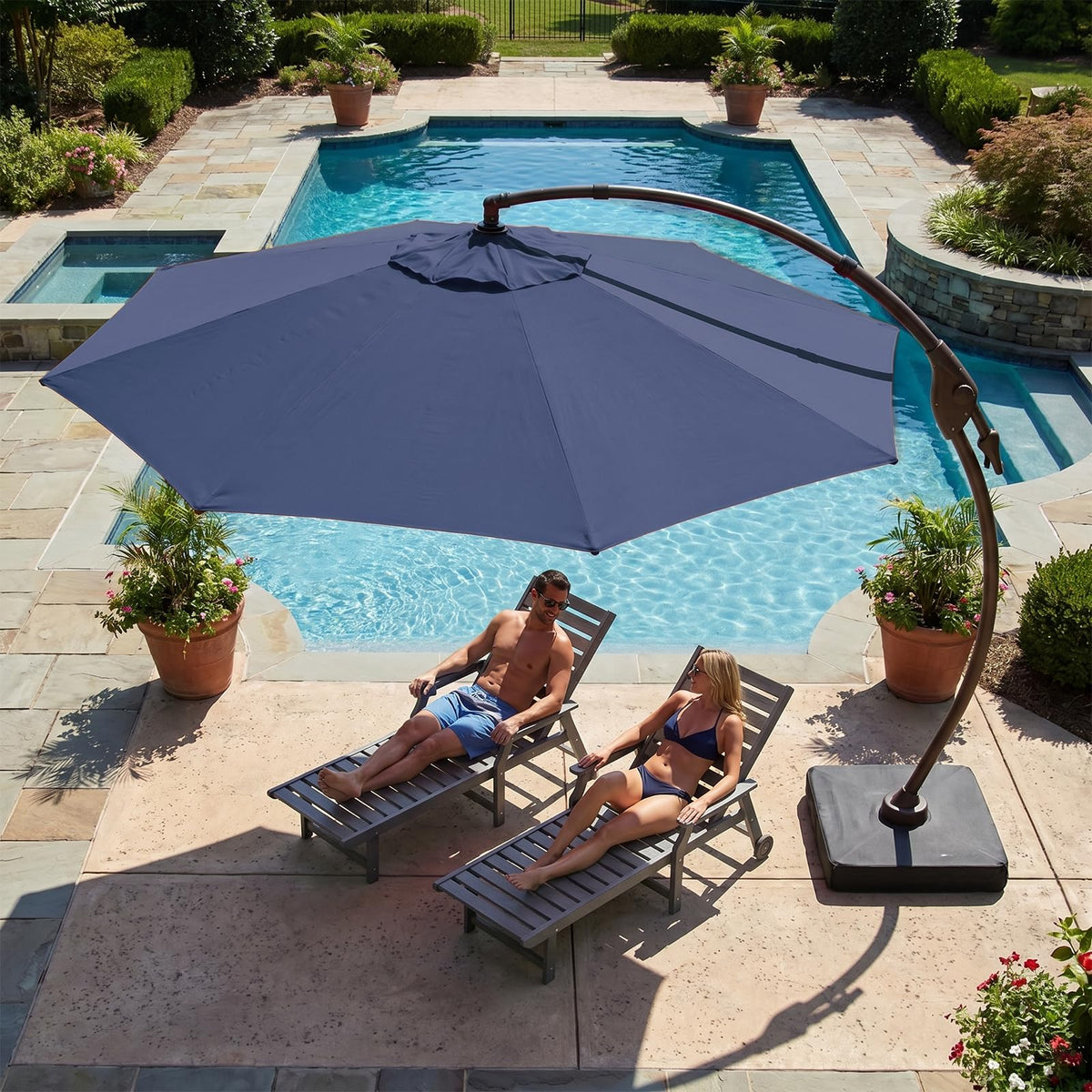11FT Aluminum Offset Umbrella with Base W2059