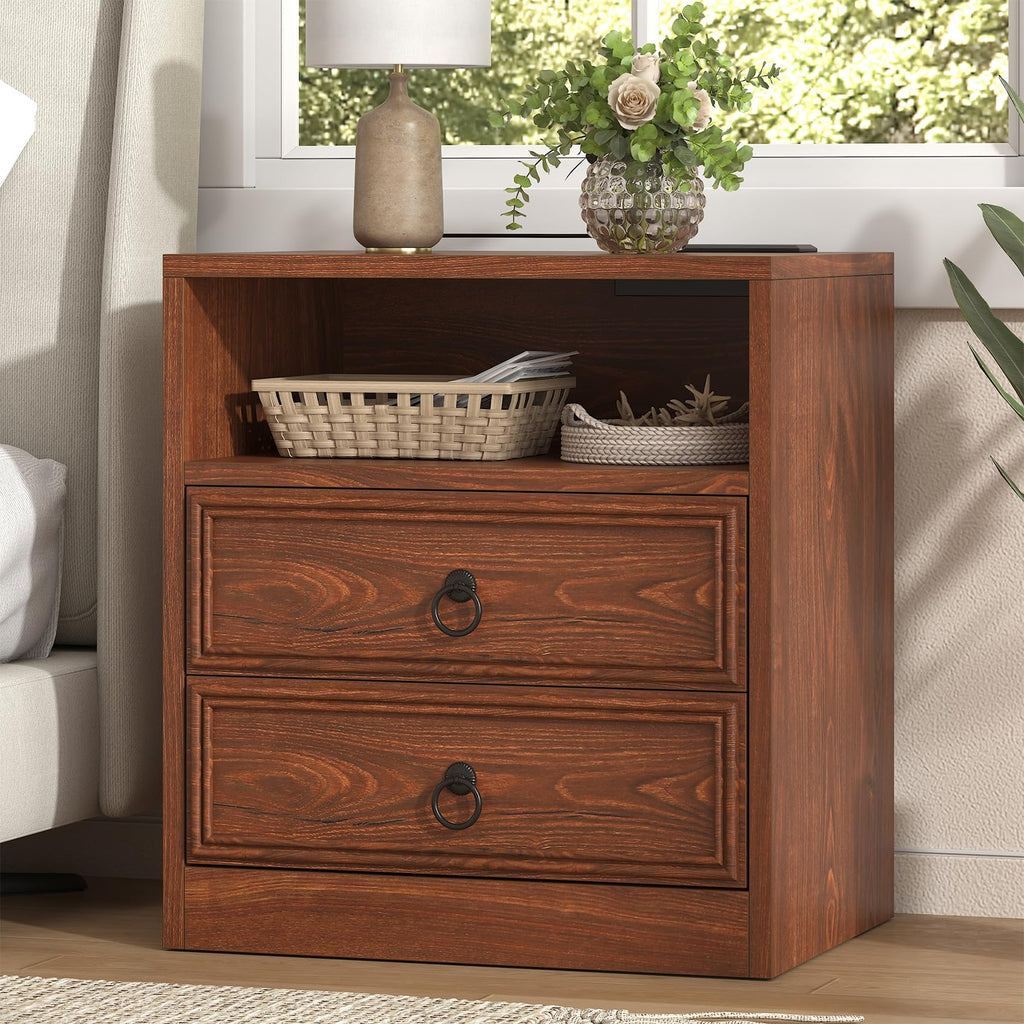 21.7" Wide Cherry Wood Nightstand with 2 Drawers U803234