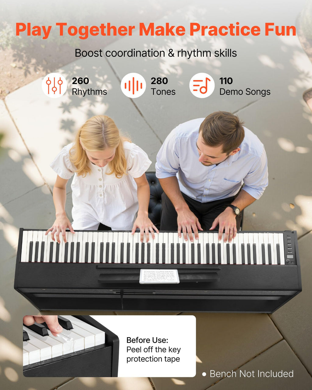 88 Keys Weighted Digital Piano with Furniture Stand and Triple Pedal, Black K33691