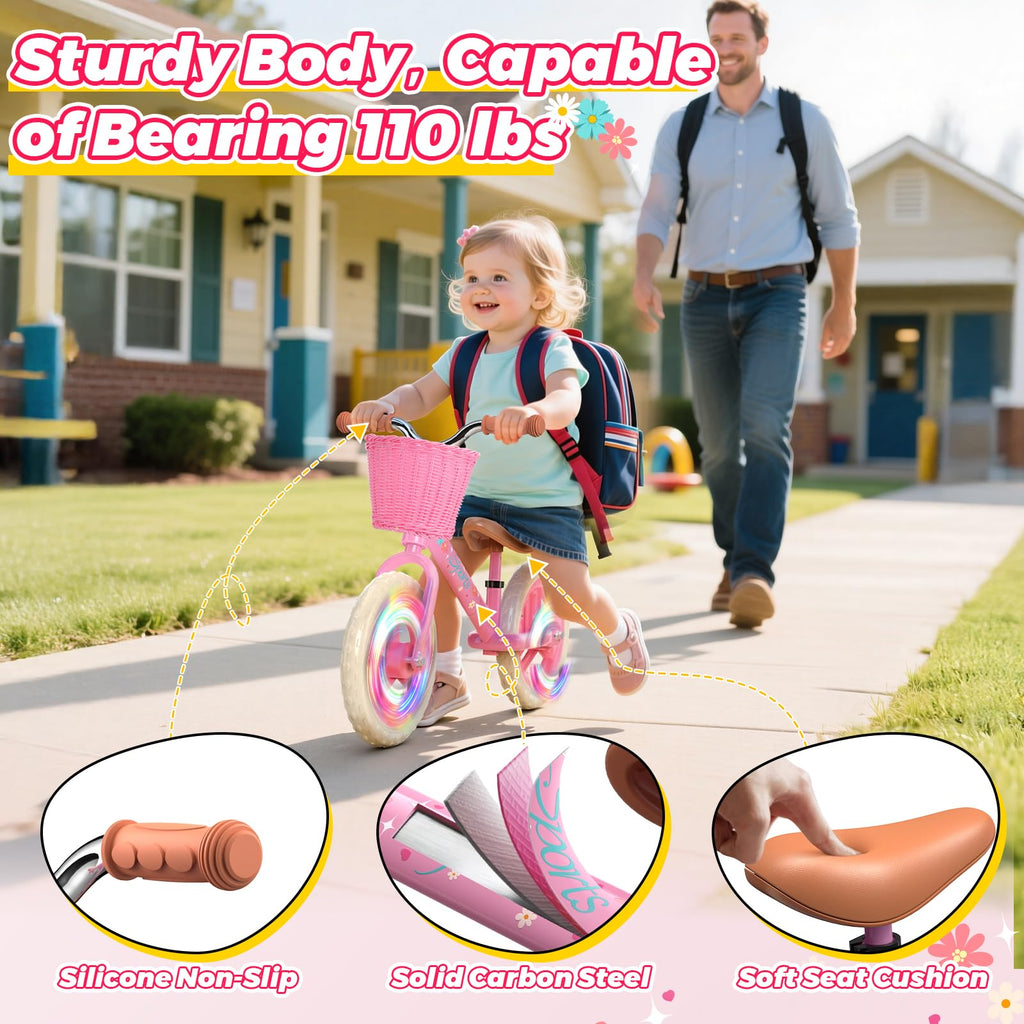 Toddler Balance Bike with Fender, Adjustable Seat/Handlebar, Flat-Free LED Tires H311513