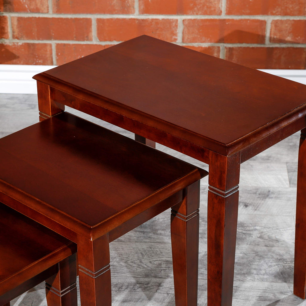 Wooden Nesting Tables Set of 3 Cherry Finish R418