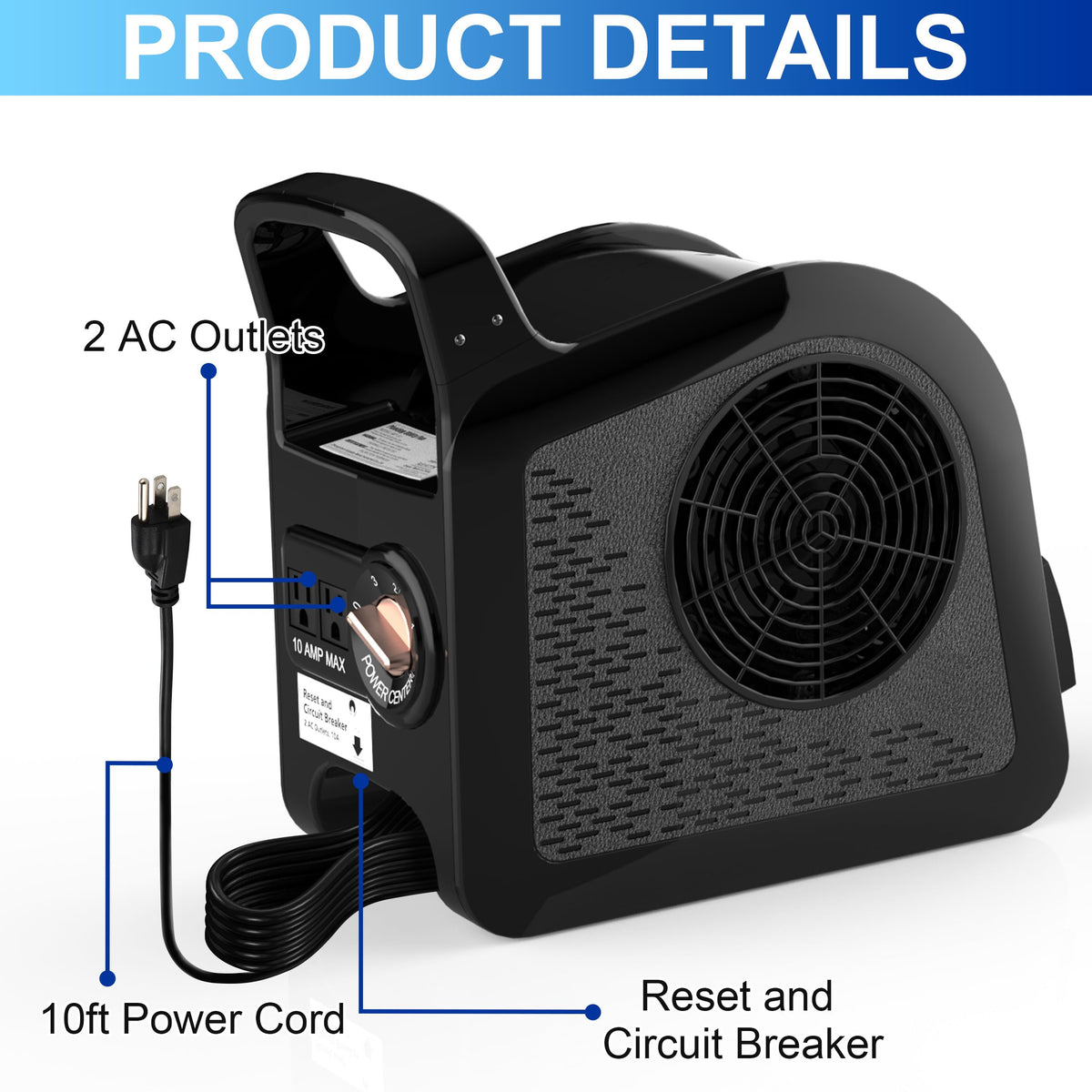 Portable High Velocity Floor Fan with 3 Speeds, Black V11838