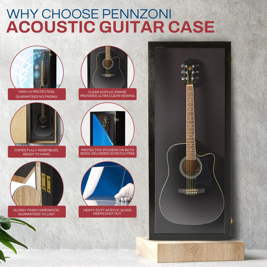 Acoustic Guitar Display Case Wall Mount Black I52124