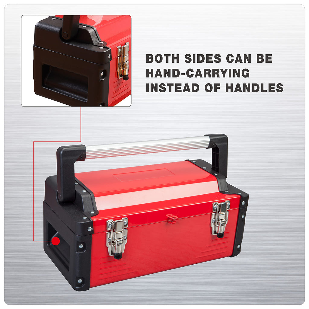 16" Inch Steel Metal Tool Box with Removable Tray V42527