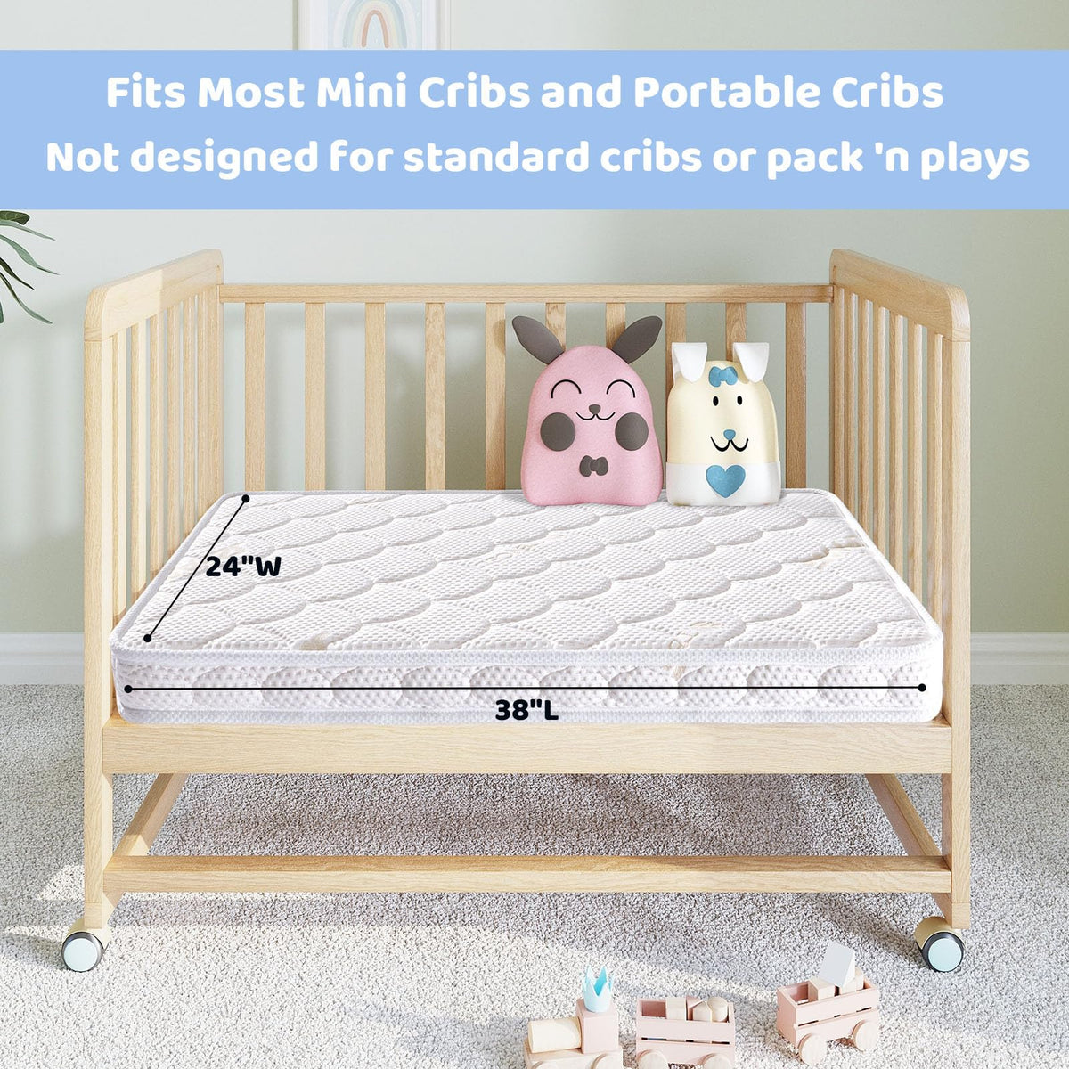 Mini Crib Mattress 38x24x4 Inch Dual Sided Firm Support Comfort Foam I403