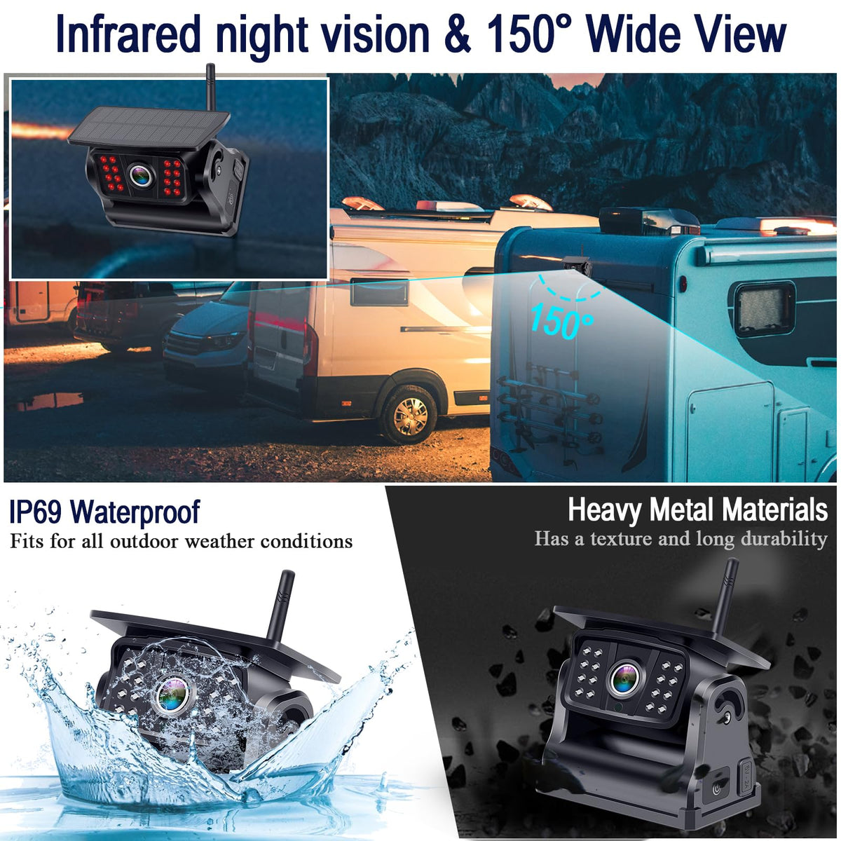 Wireless Solar Magnetic Backup Camera HD 1080P 5'' Monitor Kit Q816246
