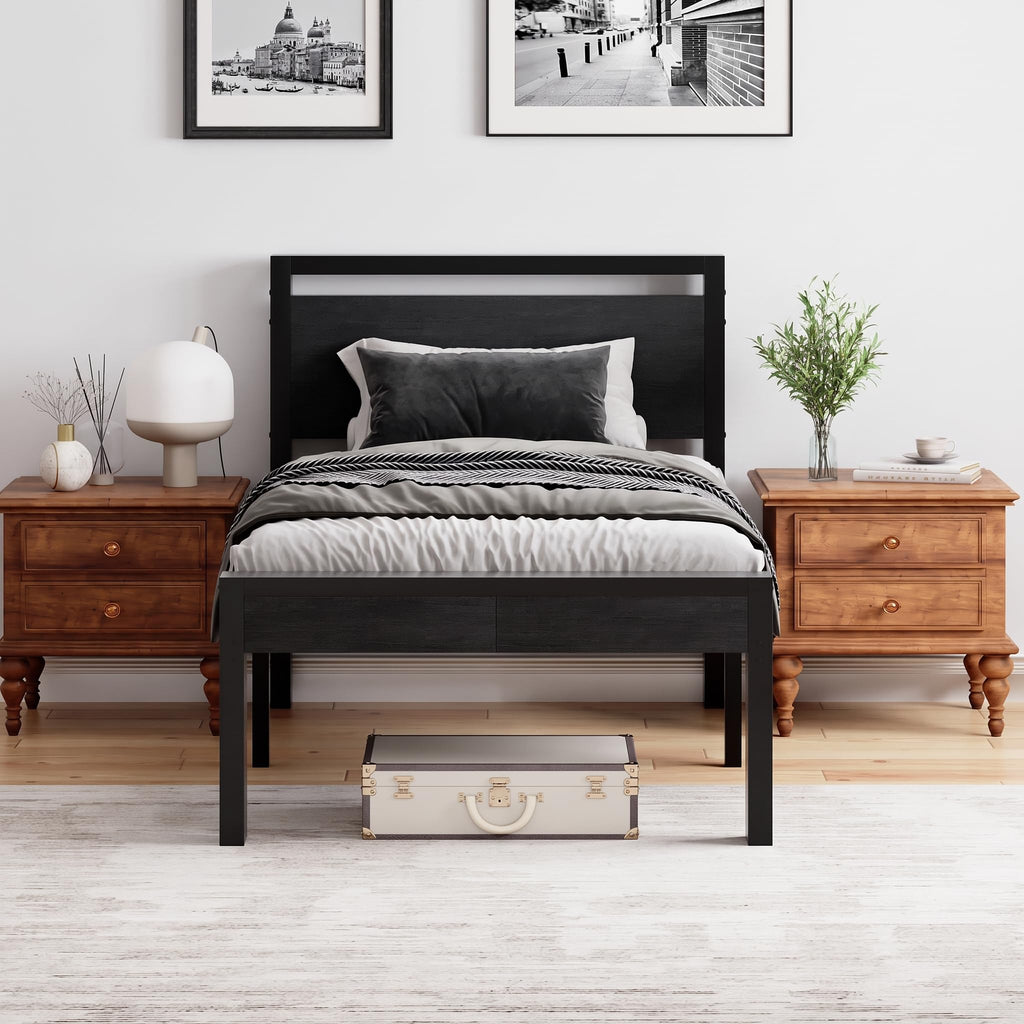 14 Inch Twin Size Metal Bed Frame with Wood Headboard I994