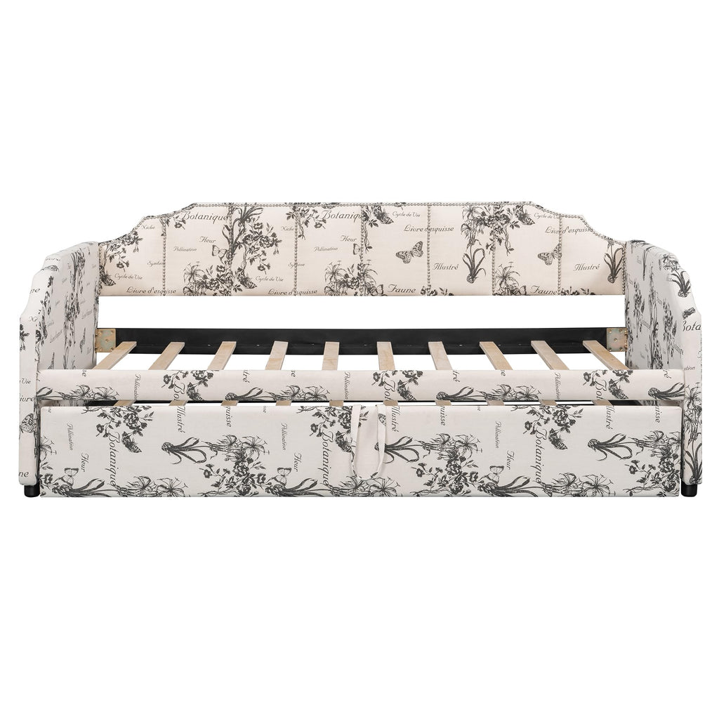 Twin Size Linen Upholstered Daybed with Trundle W931
