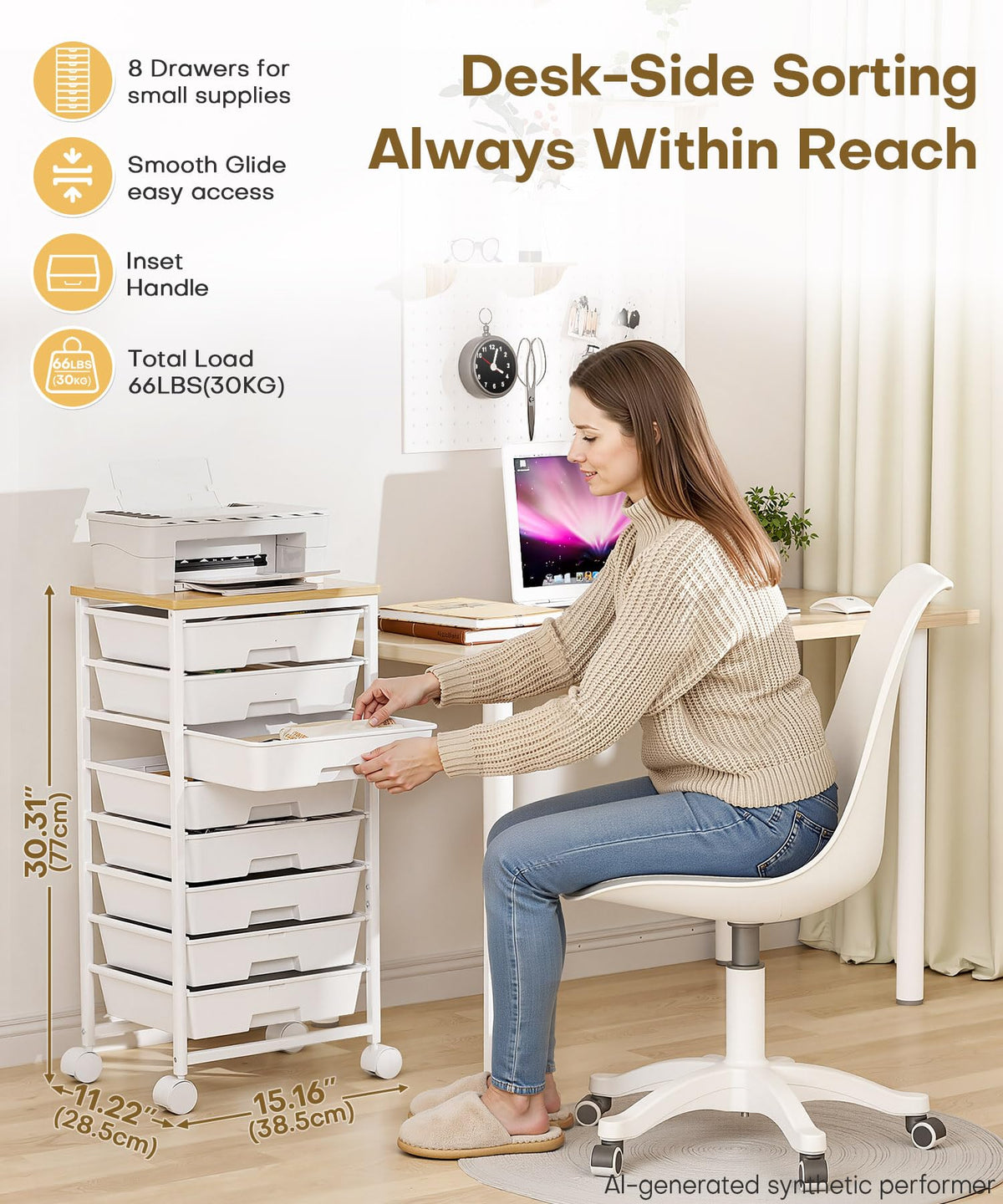 Rolling Storage Drawer Cart 8 Drawer Lockable Wheels L673