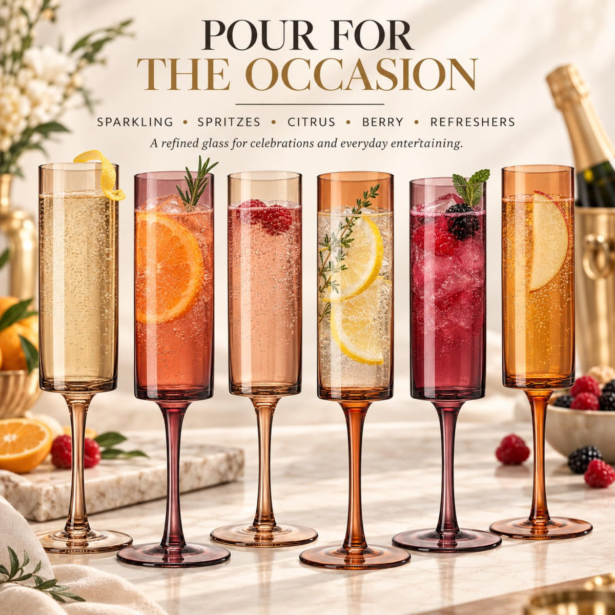 Set of 6 Amber Textured Glass Champagne Flute 6oz E977949