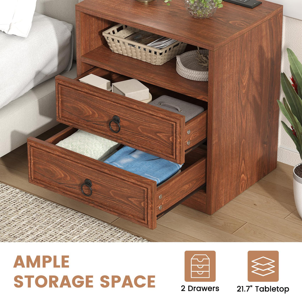 21.7" Wide Cherry Wood Nightstand with 2 Drawers U803234