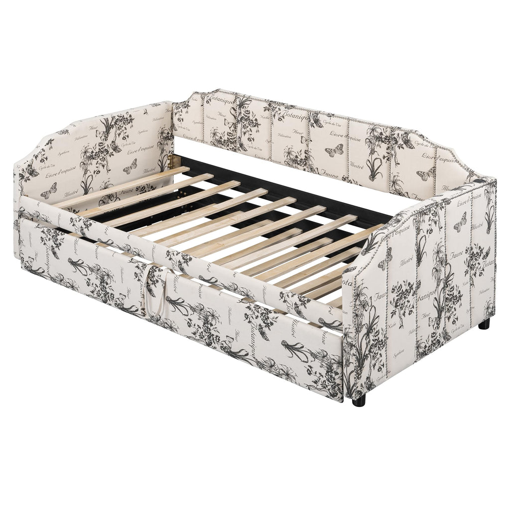 Twin Size Linen Upholstered Daybed with Trundle W931
