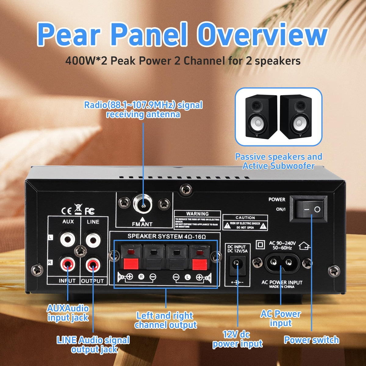 Bluetooth 5.0 2 Channel 400W Stereo Amplifier M488958
