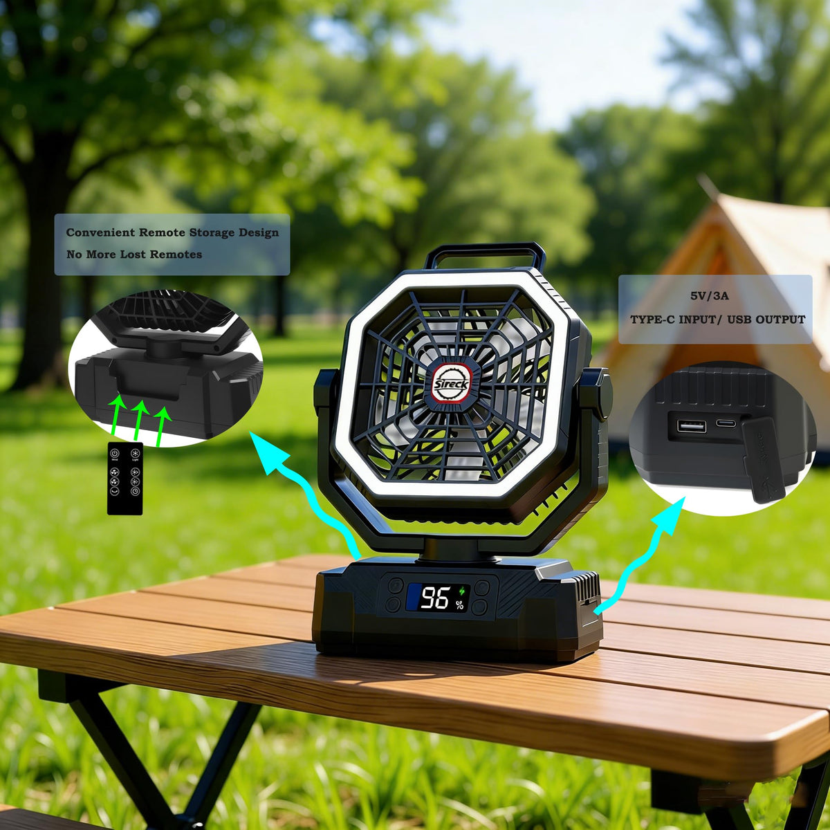 Black 10-Inch 40000mAh Portable Camping Fan C6910