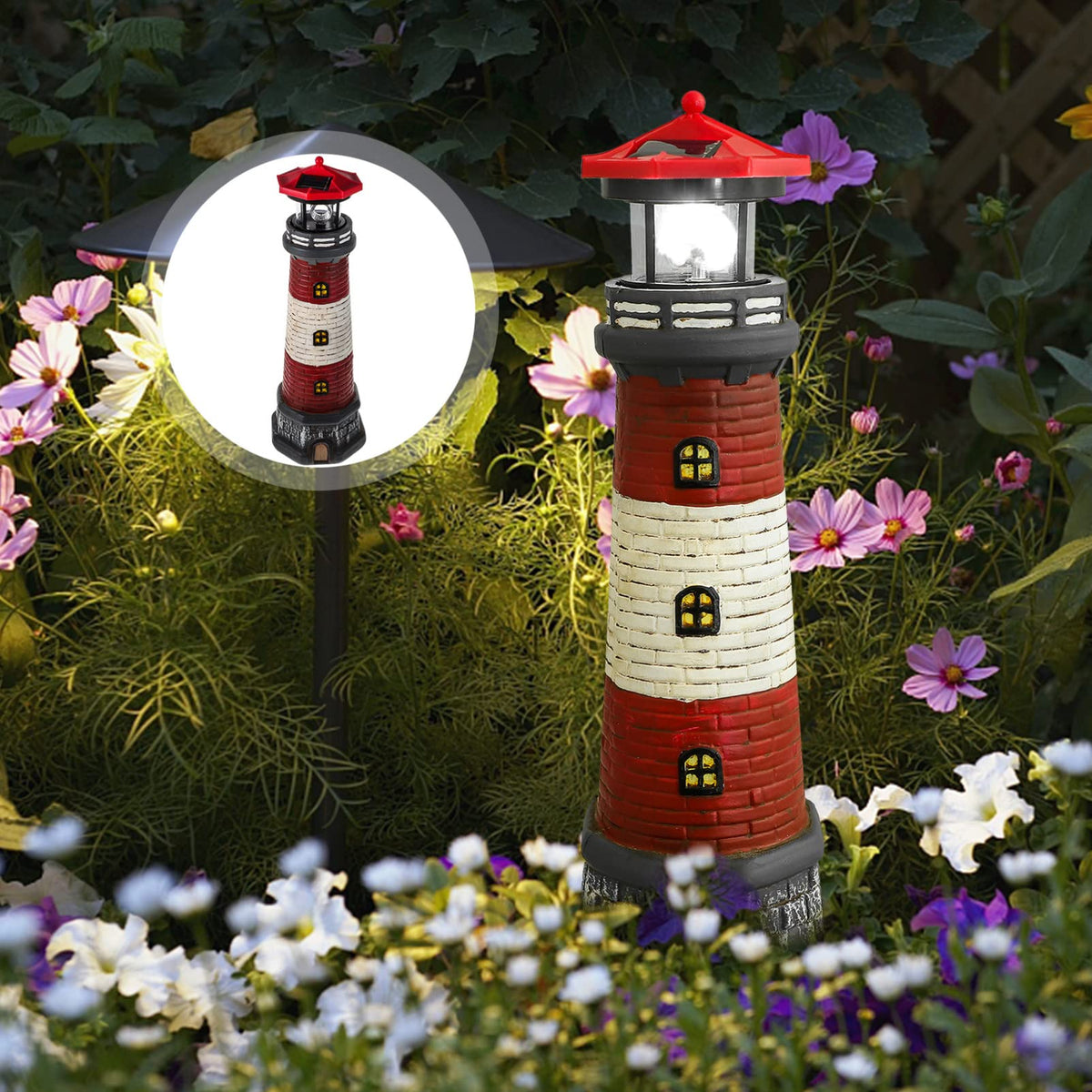 Solar Lighthouse Statue with Solar Light Waterproof Outdoor Decor O902