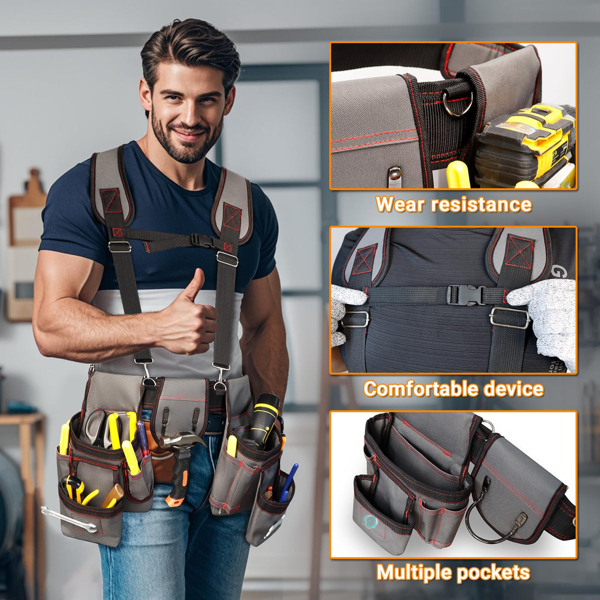 Heavy Duty Magnetic Tool Belt with Suspenders Q6480