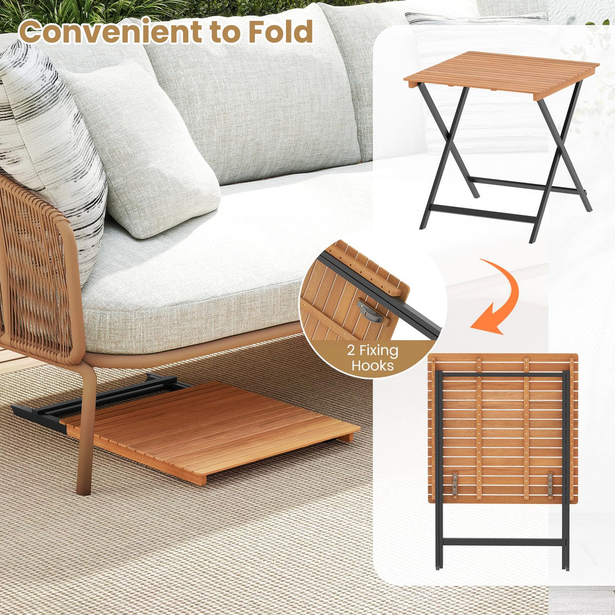 28-Inch Acacia Wood Square Foldable Patio Dining Table G77294