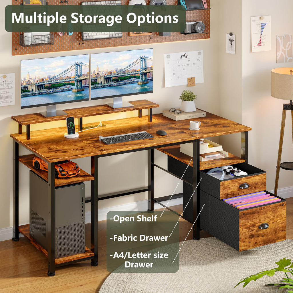 51" Computer Desk with Outlets & LED, Brown U486