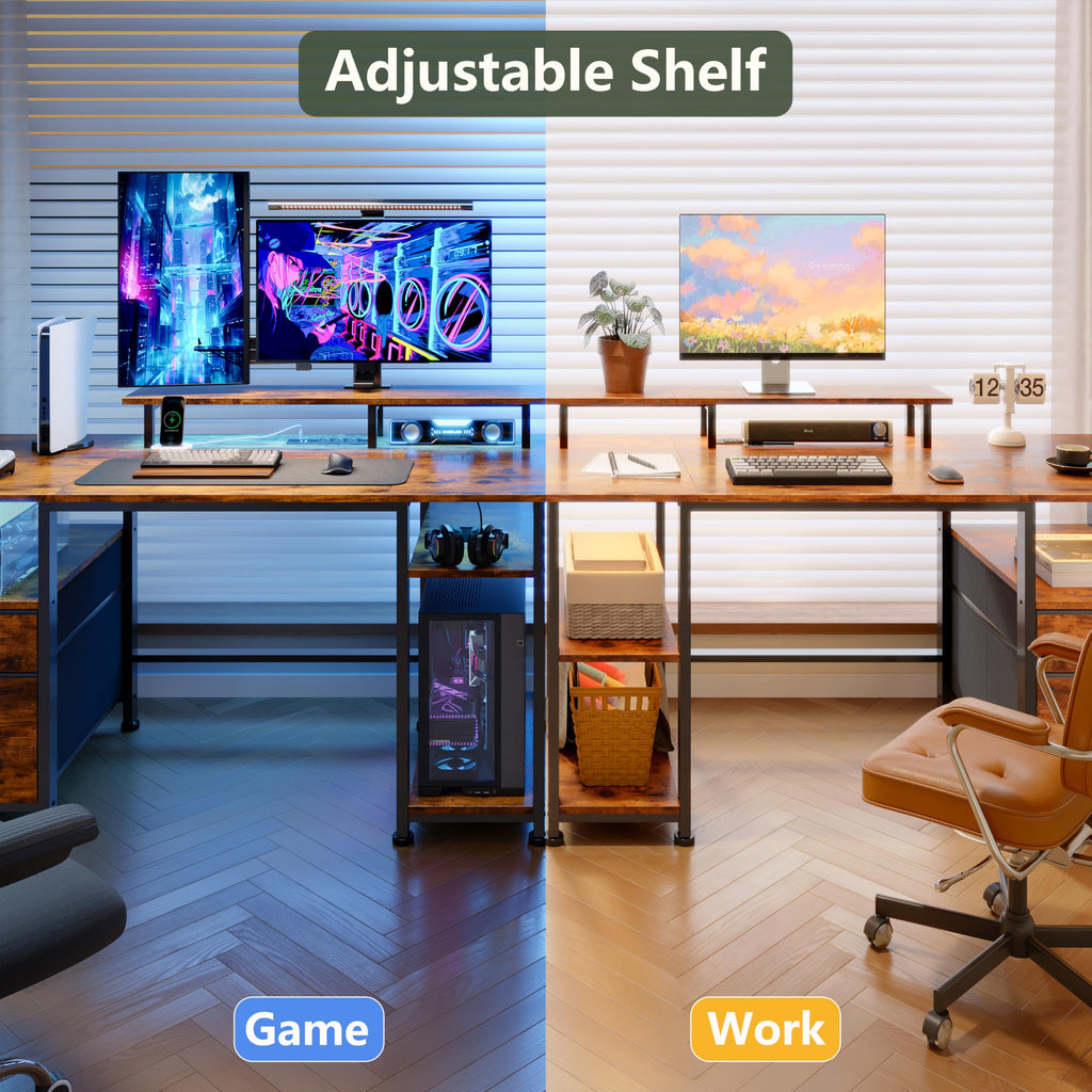 51" Computer Desk with Outlets & LED, Brown U486