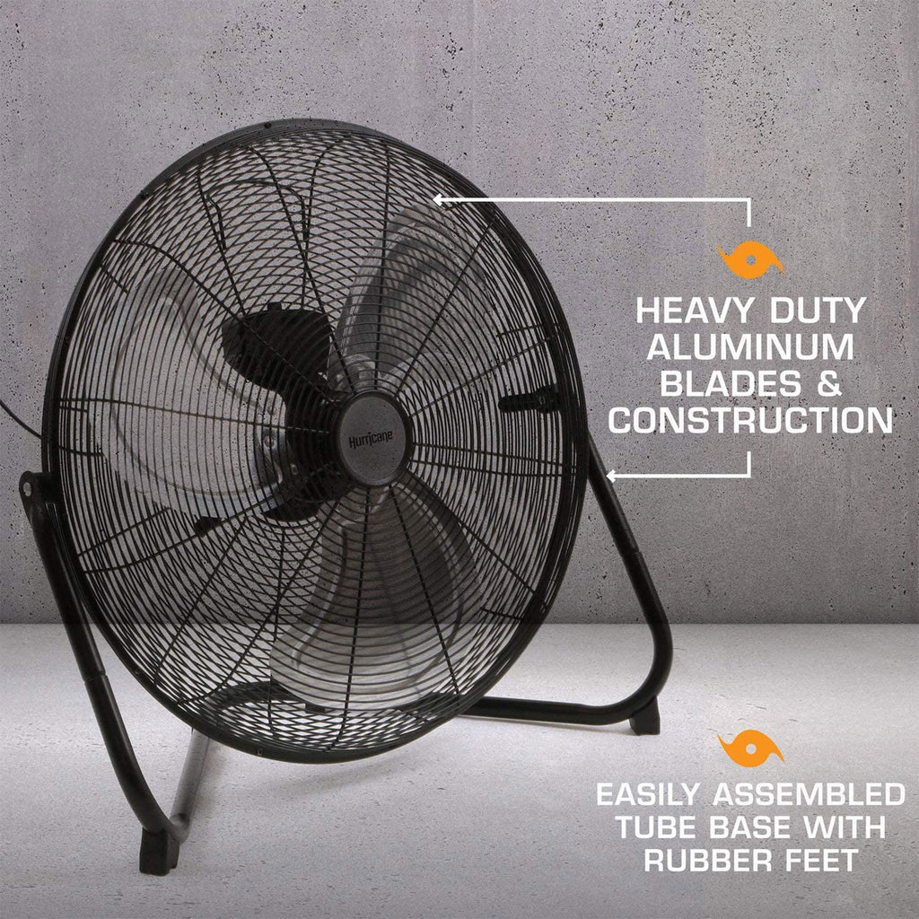 High Velocity Metal Blade Floor Fan, 3 Speeds, Black, 20in E278