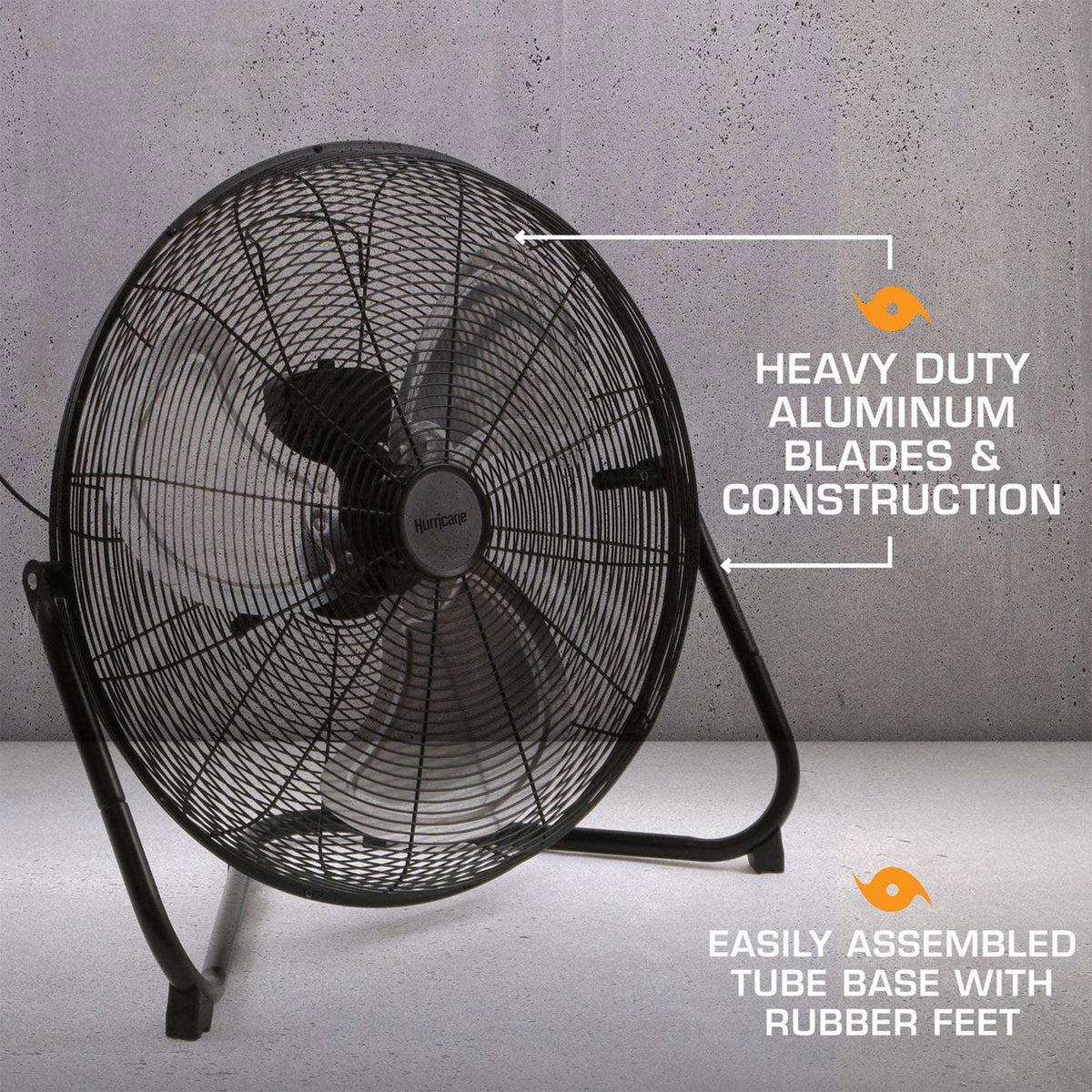 High Velocity Metal Blade Floor Fan, 3 Speeds, Black, 20in E278