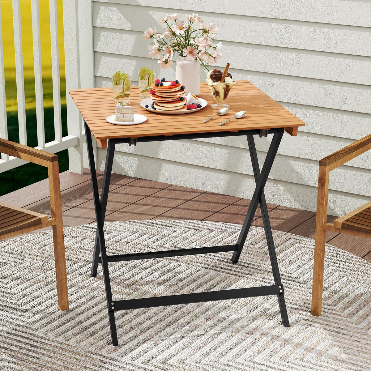28-Inch Acacia Wood Square Foldable Patio Dining Table G77294
