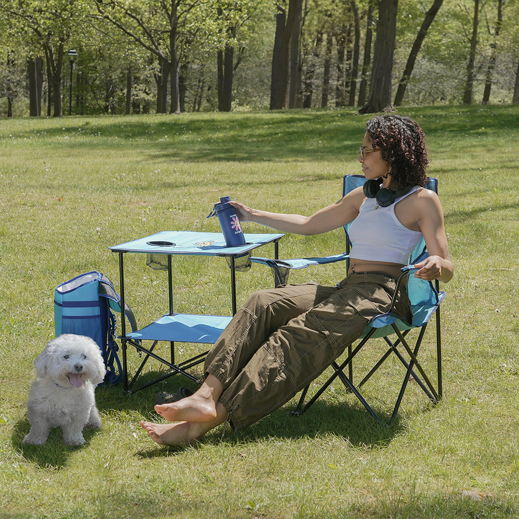 22” Square Compact Outdoor Folding Table with Cup Holders and Carry Bag Y89611