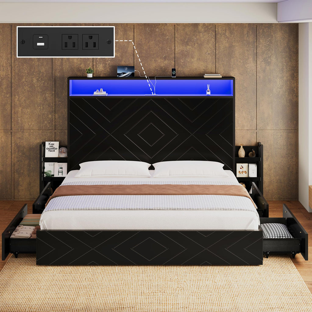 King Size Bed Frame with Tall Headboard T521591