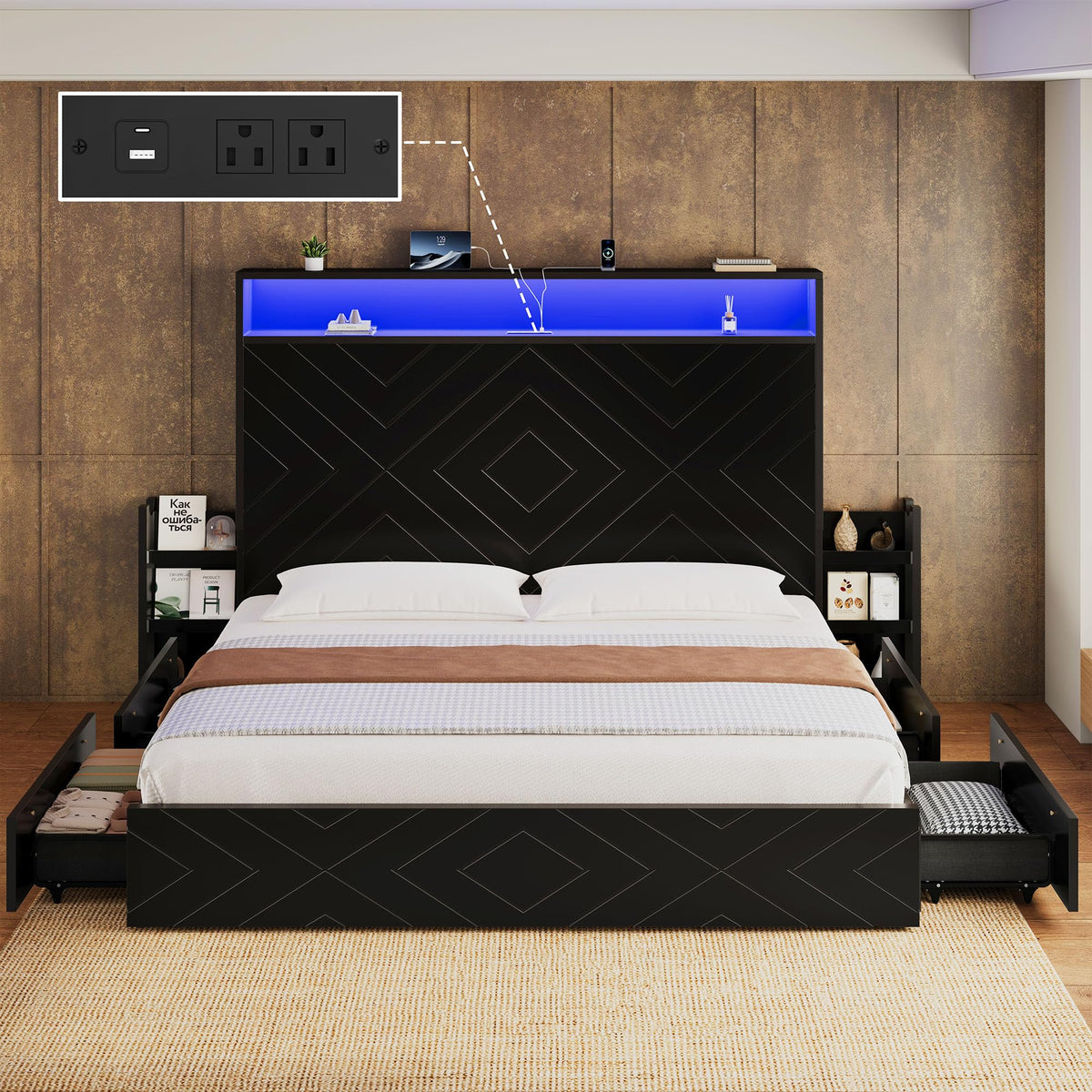 King Size Bed Frame with Tall Headboard T521591