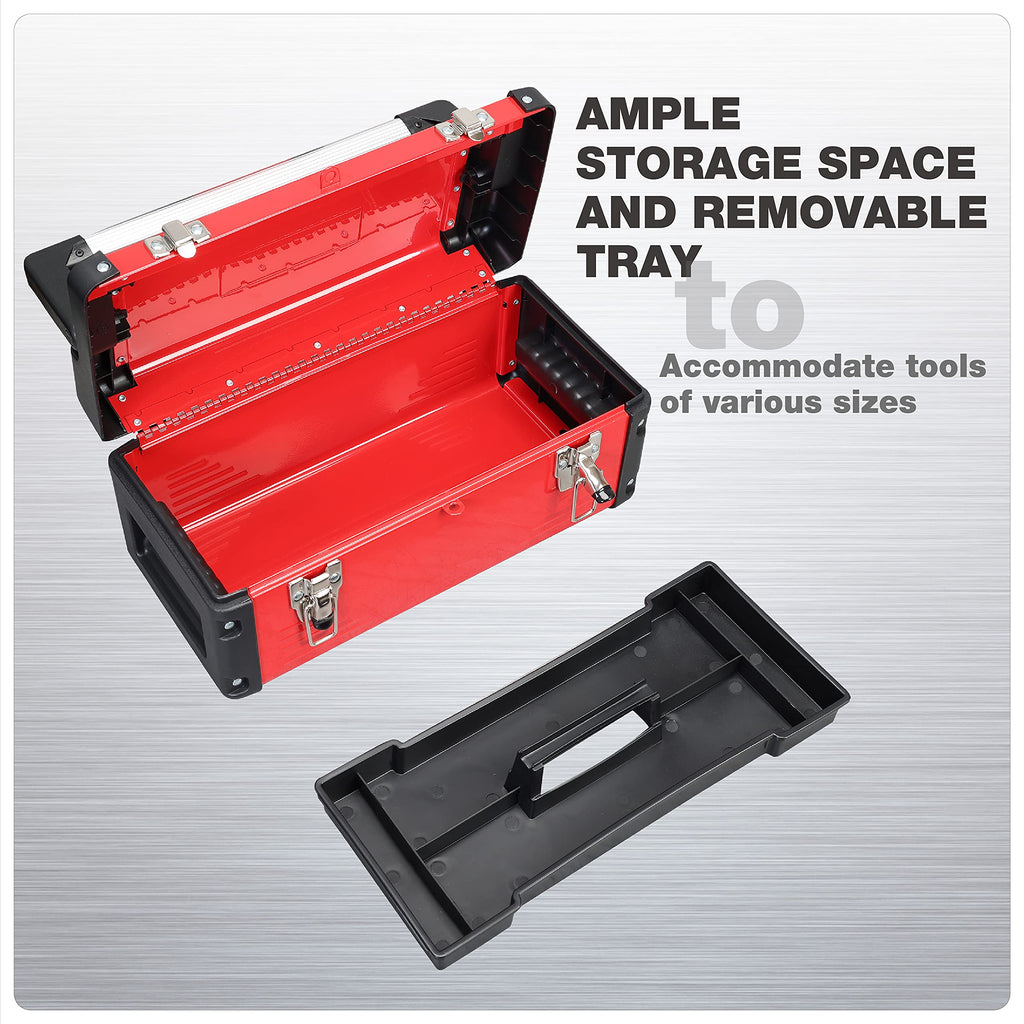 16" Inch Steel Metal Tool Box with Removable Tray V42527