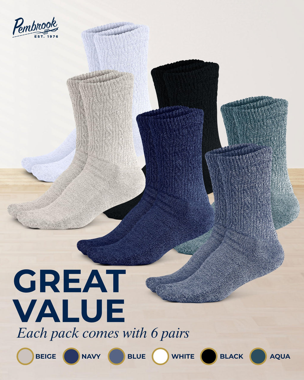 Cable Knit Bamboo Viscose Diabetic Socks 6 Pairs T72828