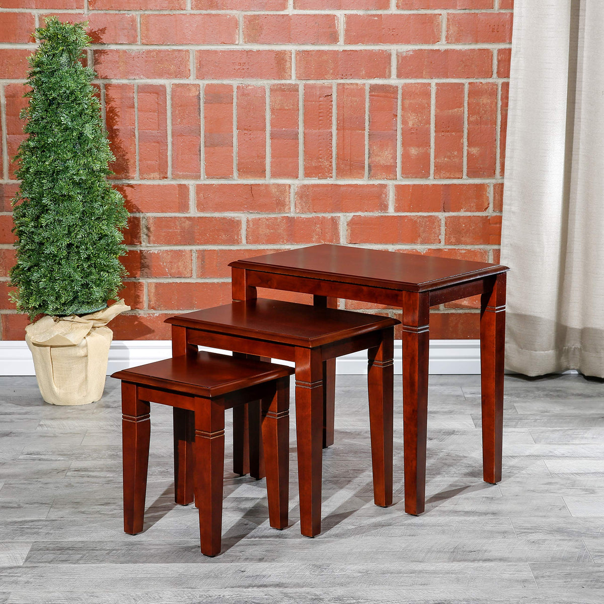 Wooden Nesting Tables Set of 3 Cherry Finish R418