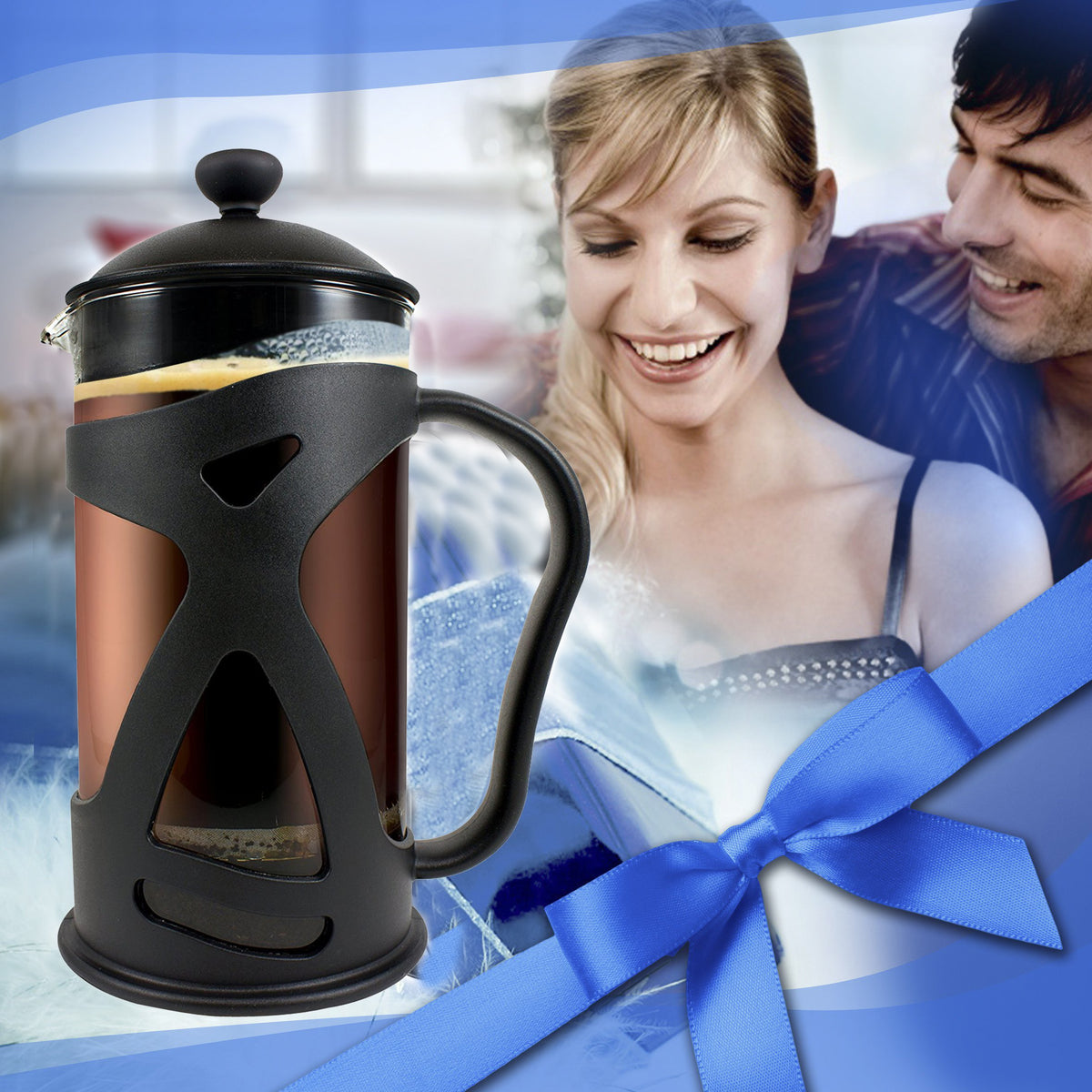 Large Black French Press Coffee Maker 1 L with 2 Extra Filters Y251