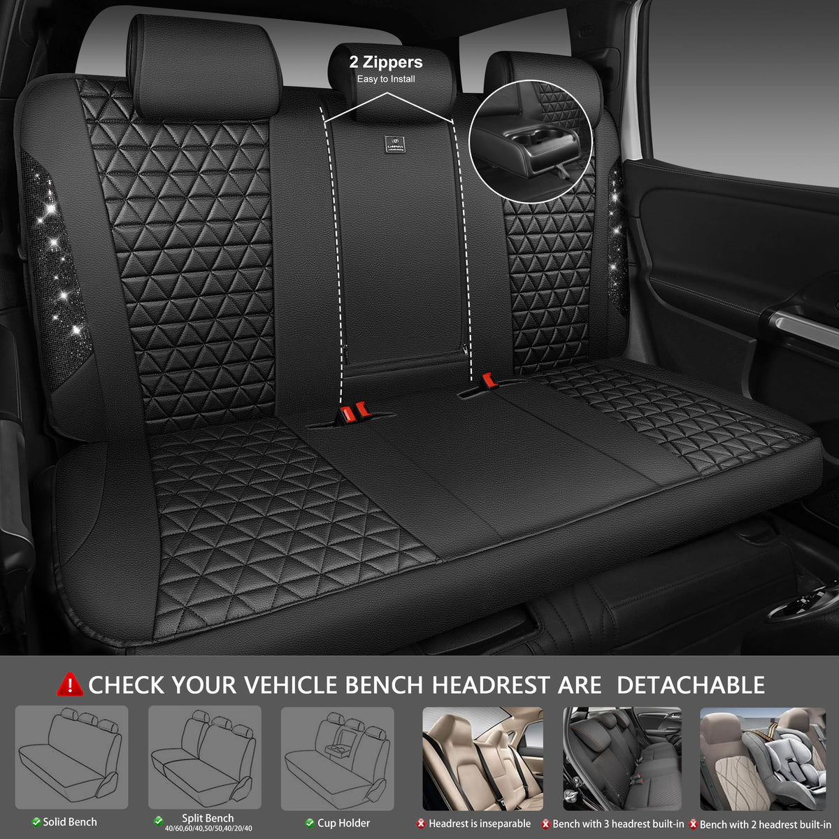 Black Leather Car Seat Covers Full Set C728776