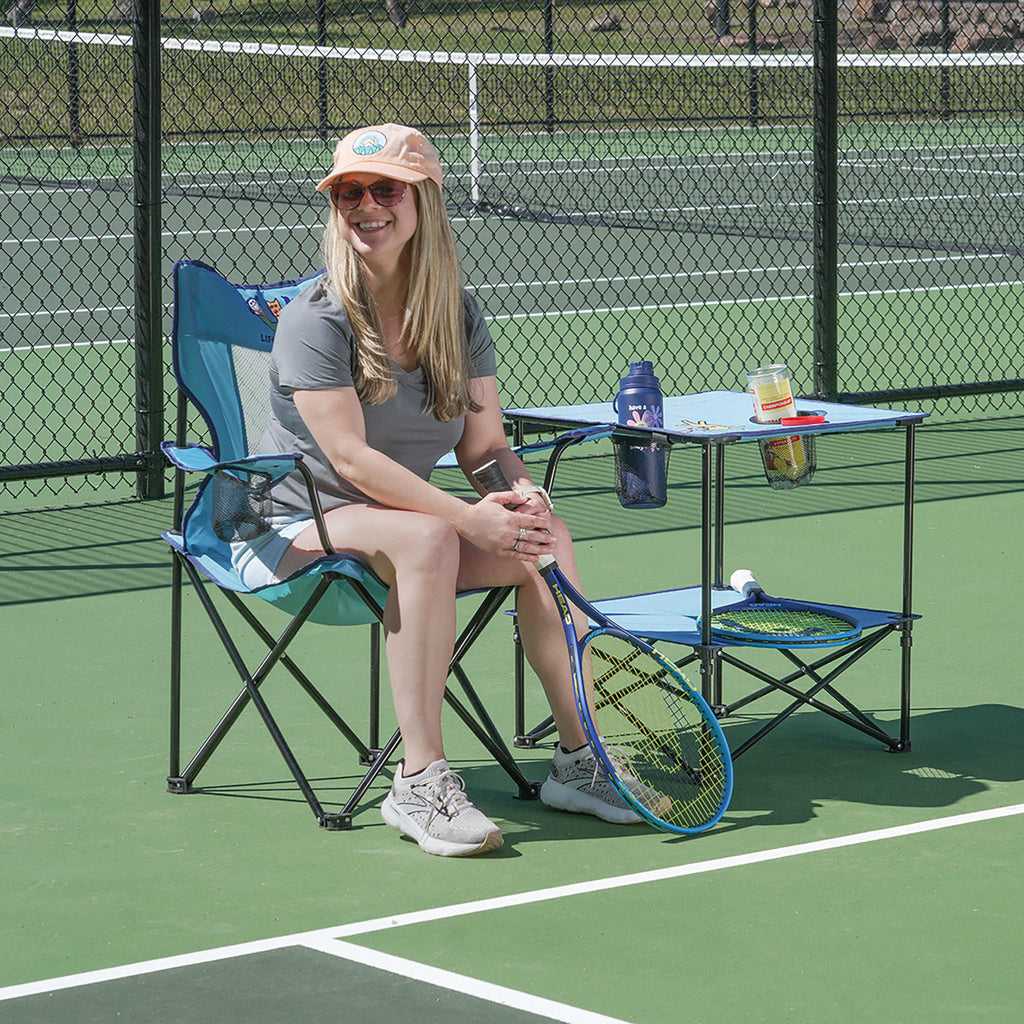 22” Square Compact Outdoor Folding Table with Cup Holders and Carry Bag Y89611
