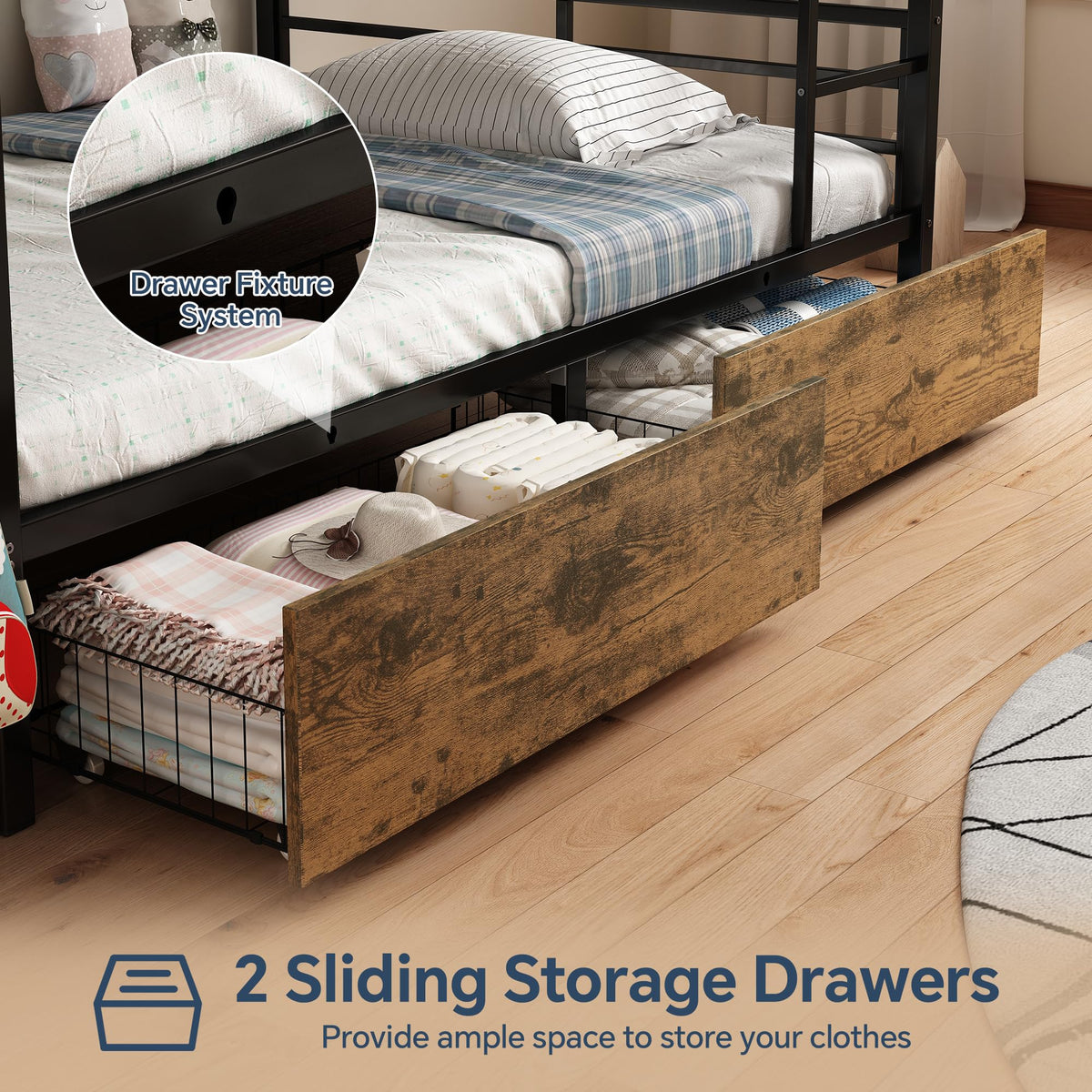 Twin Over Twin Metal Bunk Bed with Storage S1344