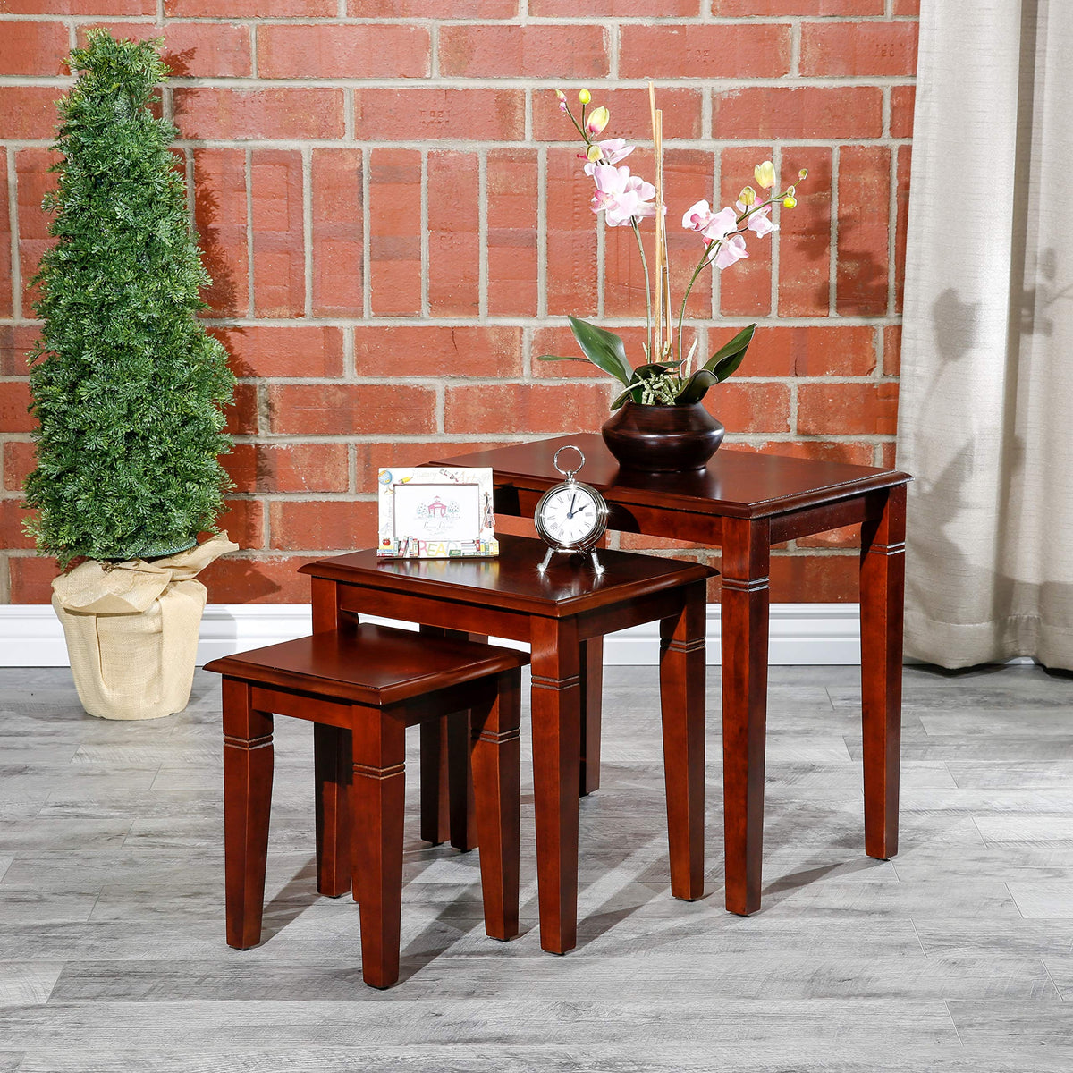 Wooden Nesting Tables Set of 3 Cherry Finish R418