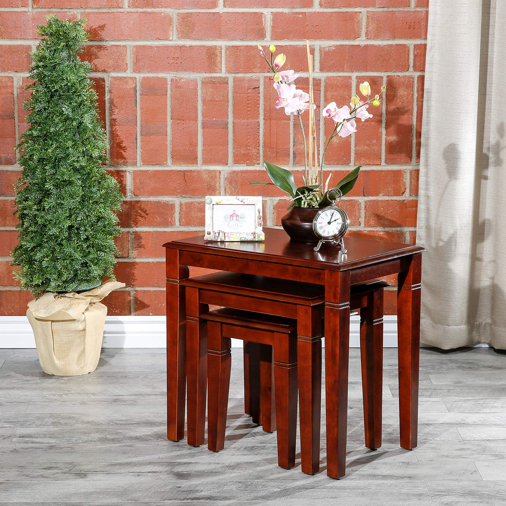 Wooden Nesting Tables Set of 3 Cherry Finish R418