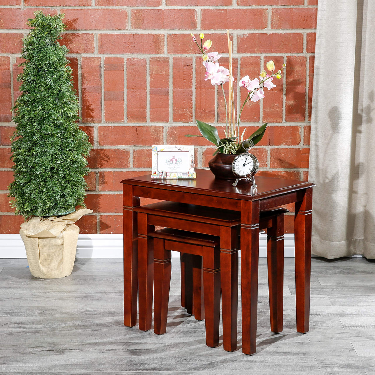 Wooden Nesting Tables Set of 3 Cherry Finish R418
